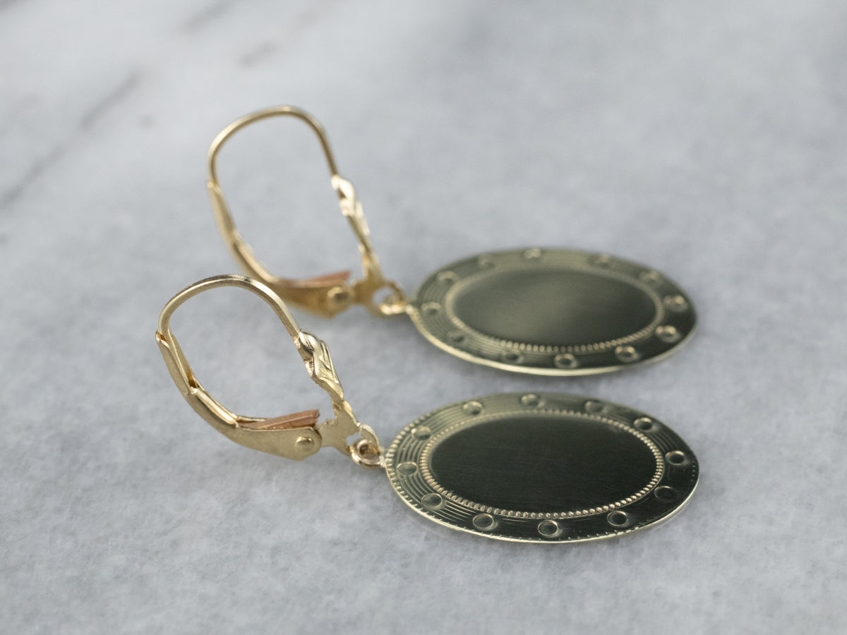 Green Gold Oval Disk Drop Earrings