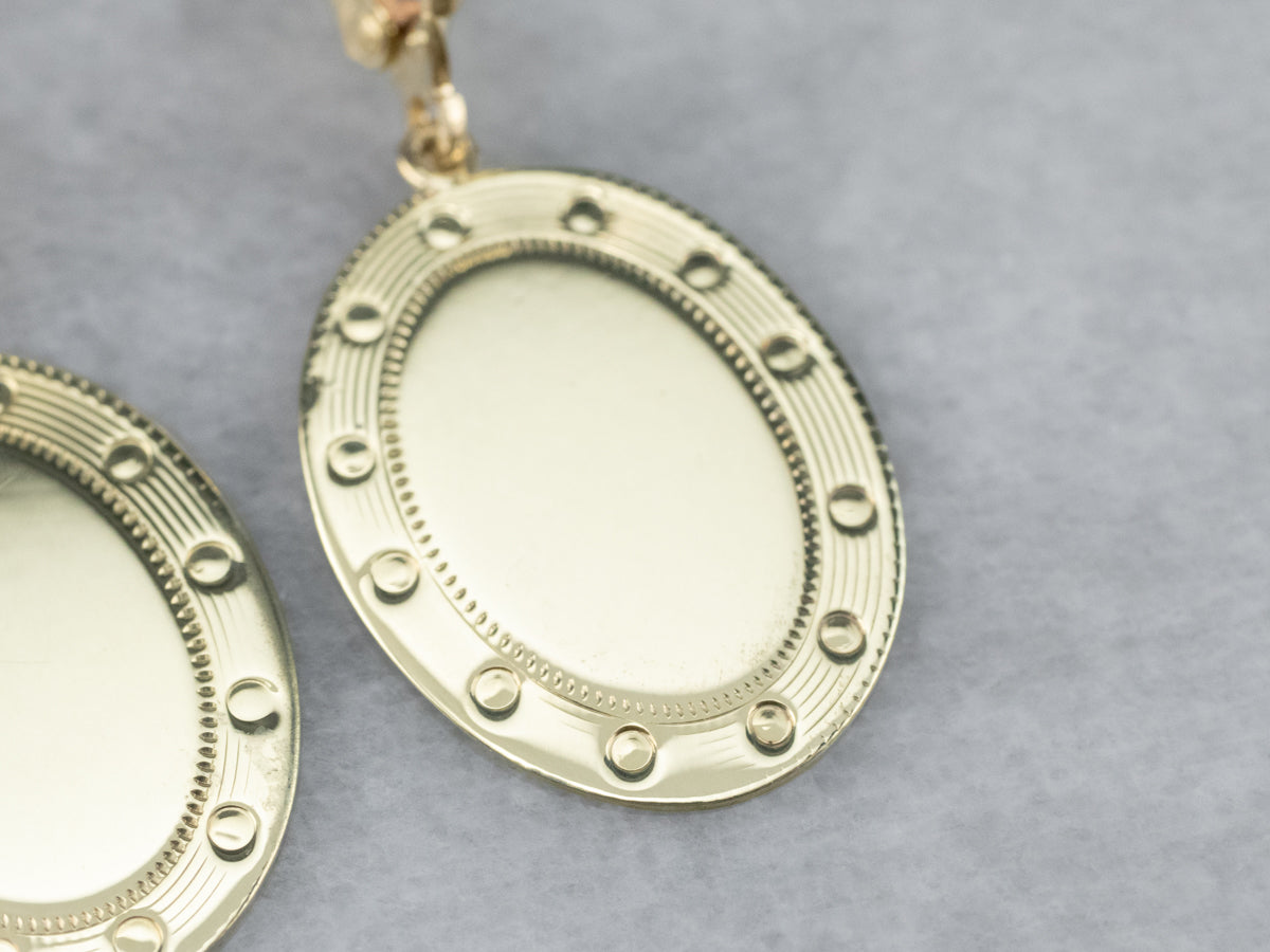Green Gold Oval Disk Drop Earrings