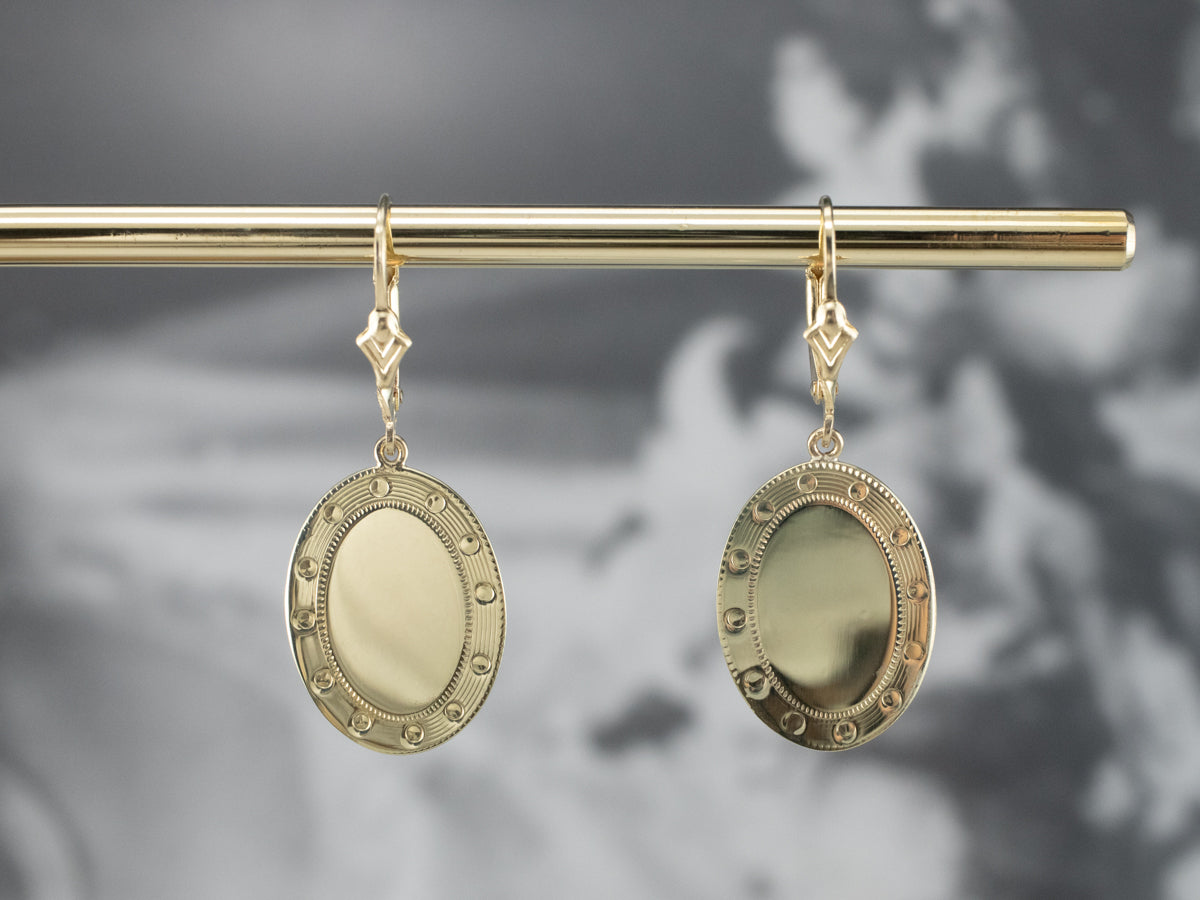 Green Gold Oval Disk Drop Earrings