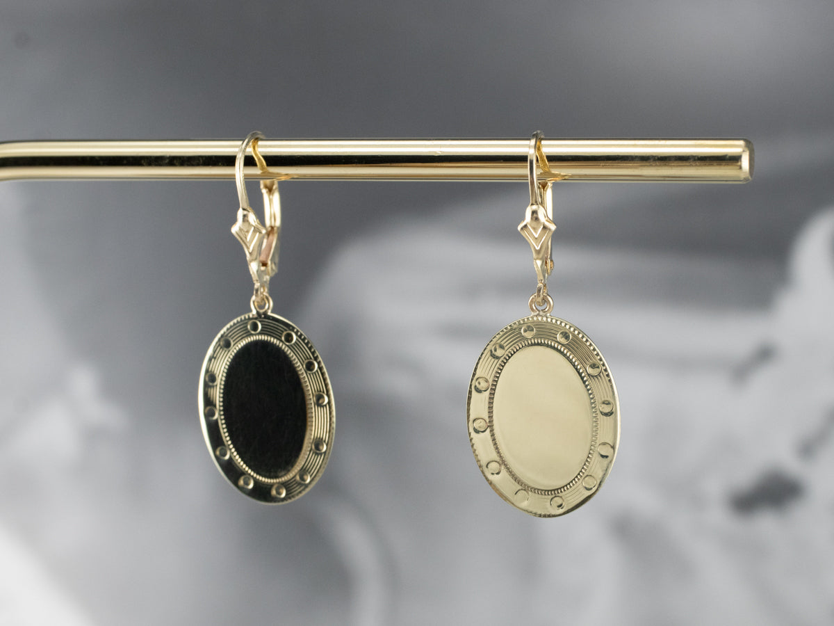 Green Gold Oval Disk Drop Earrings