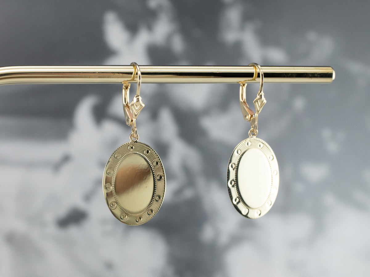 Green Gold Oval Disk Drop Earrings