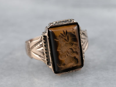 Victorian Tiger's Eye Intaglio Rose Gold Ring