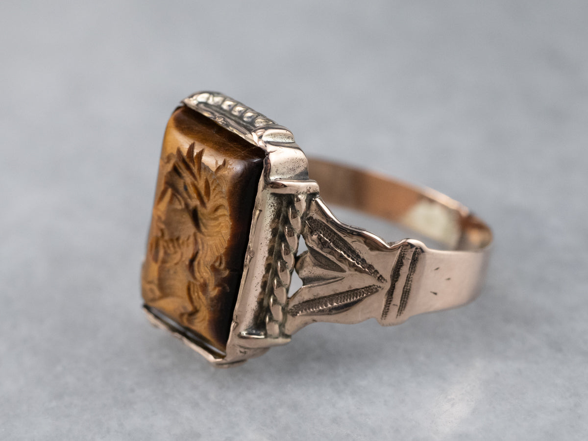 Victorian Tiger's Eye Intaglio Rose Gold Ring