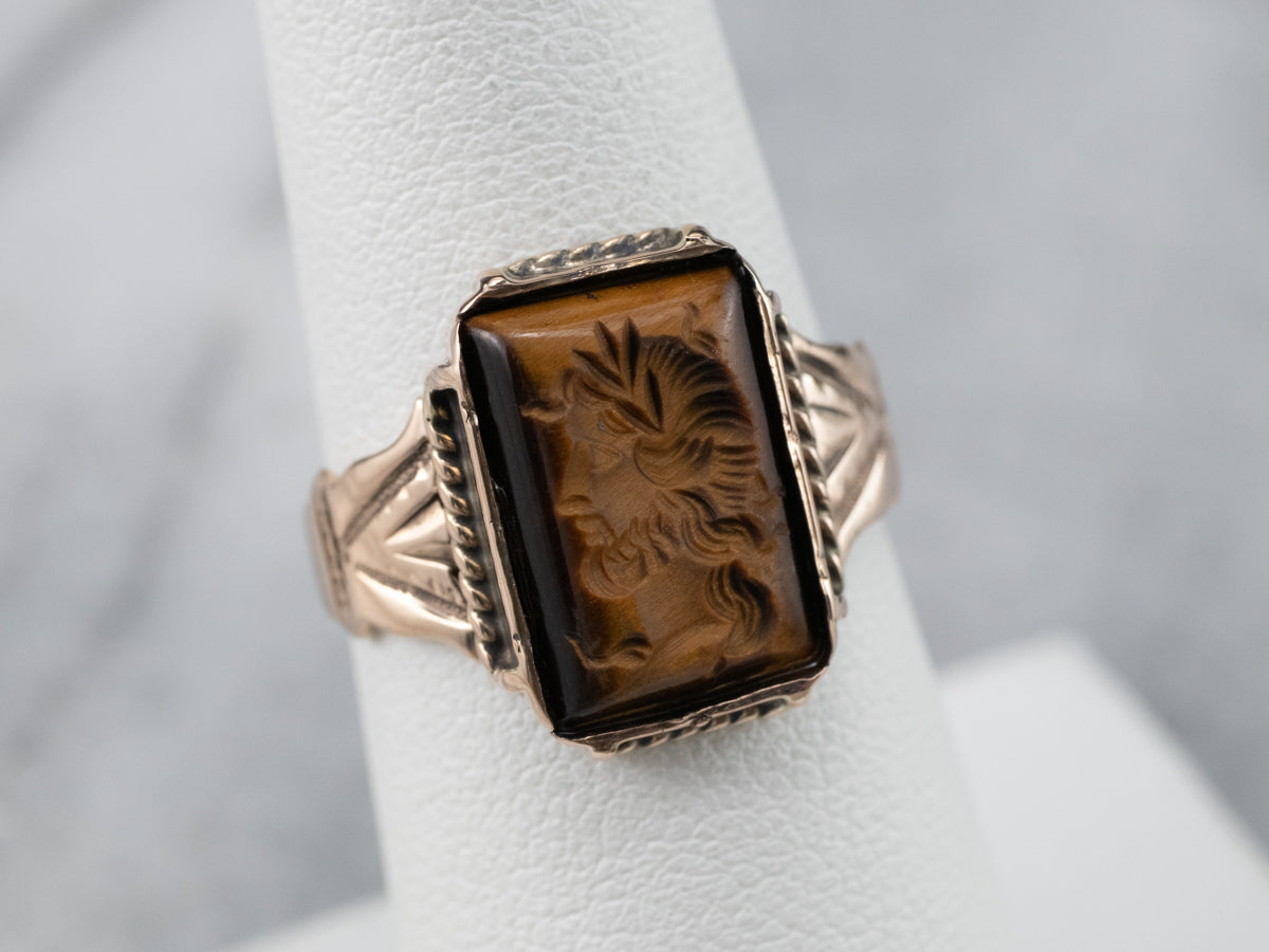 Victorian Tiger's Eye Intaglio Rose Gold Ring