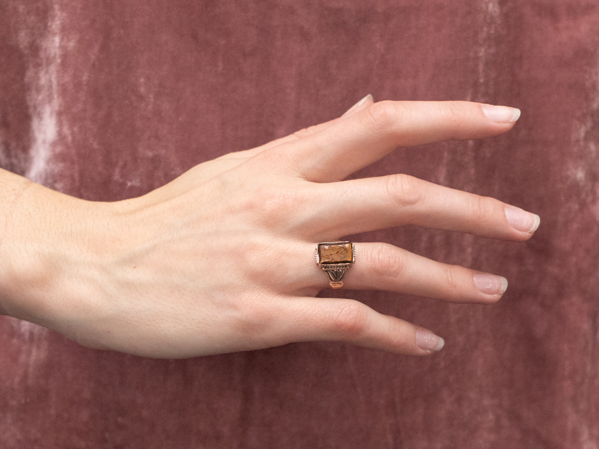 Victorian Tiger's Eye Intaglio Rose Gold Ring