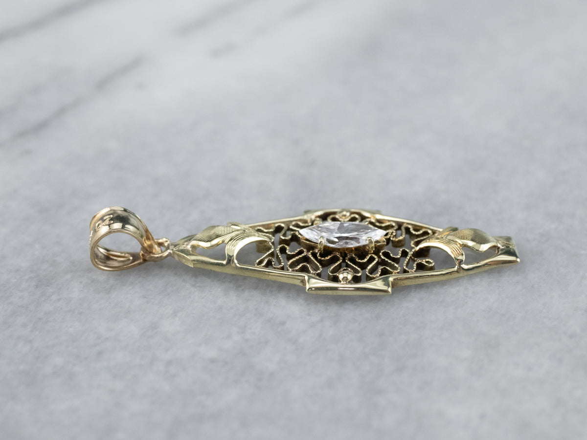 Antique Diamond Green Gold Filigree Pendant