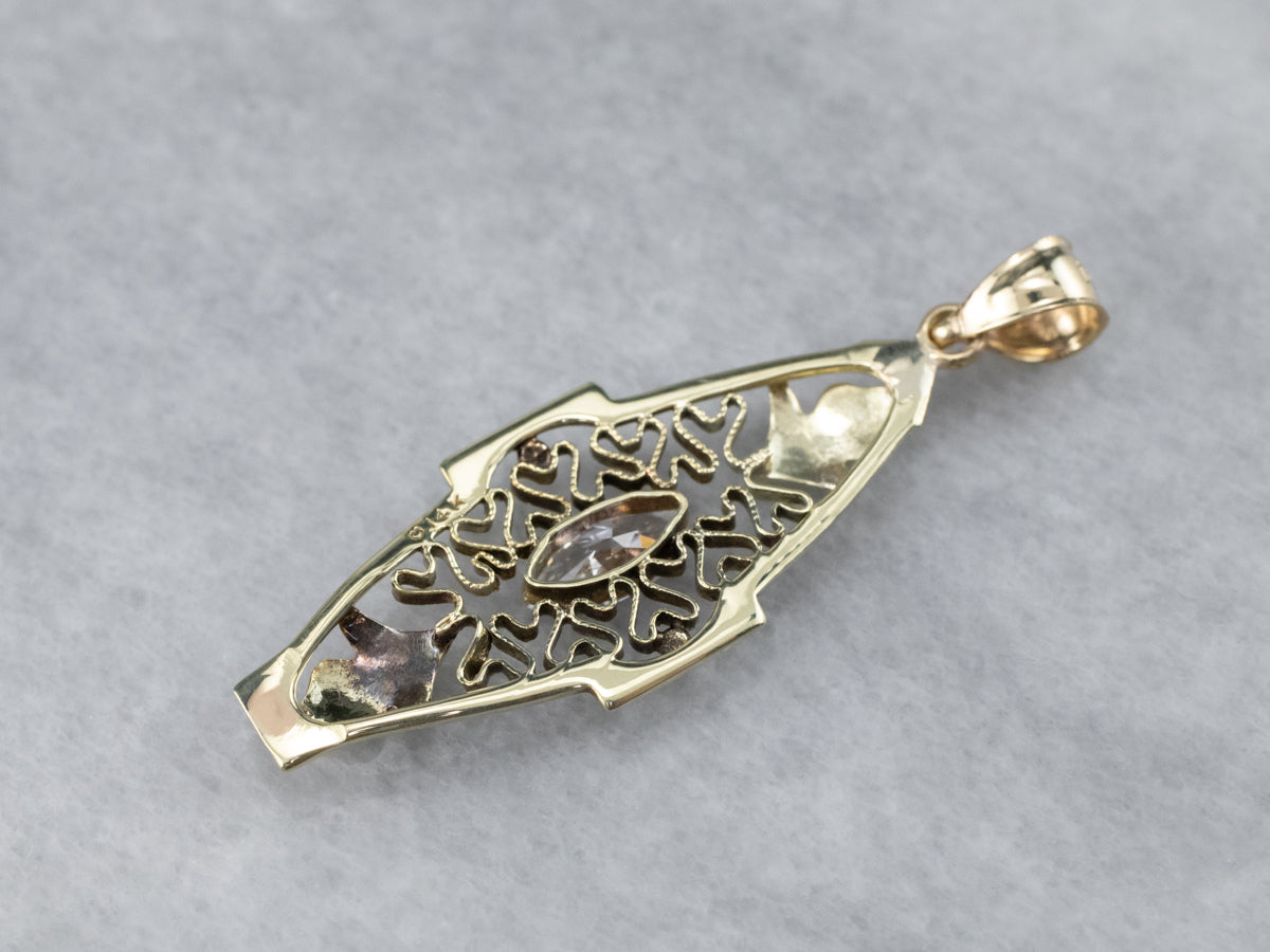 Antique Diamond Green Gold Filigree Pendant
