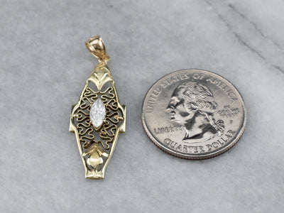 Antique Diamond Green Gold Filigree Pendant