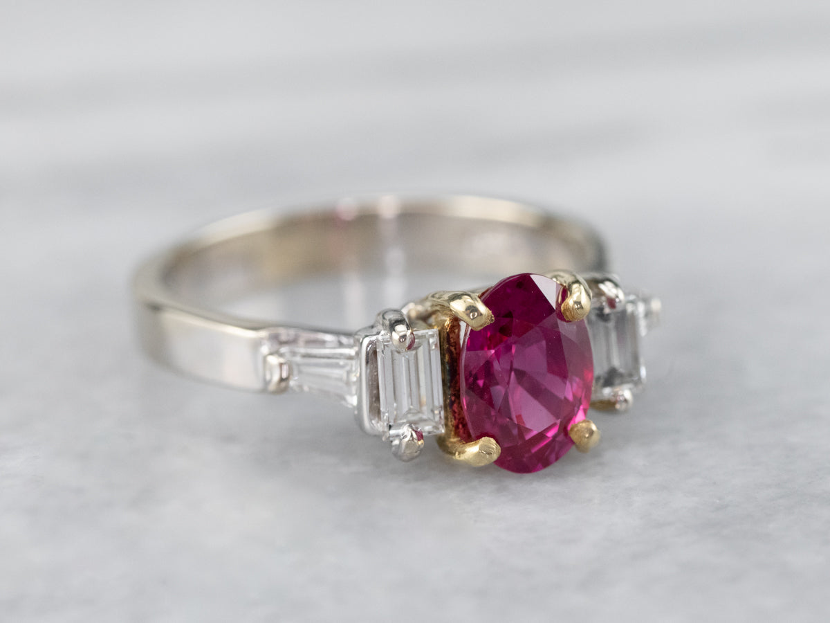 Two Tone 18K Gold Ruby and Diamond Ring