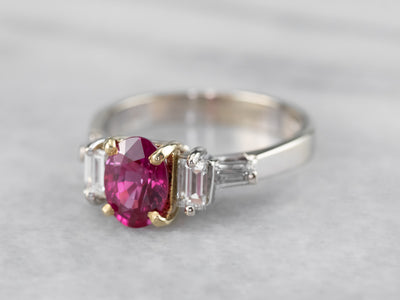 Two Tone 18K Gold Ruby and Diamond Ring