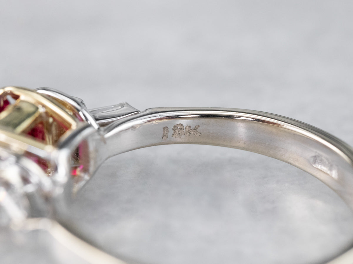 Two Tone 18K Gold Ruby and Diamond Ring