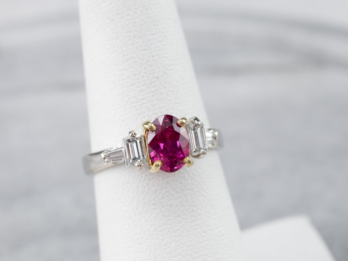 Two Tone 18K Gold Ruby and Diamond Ring