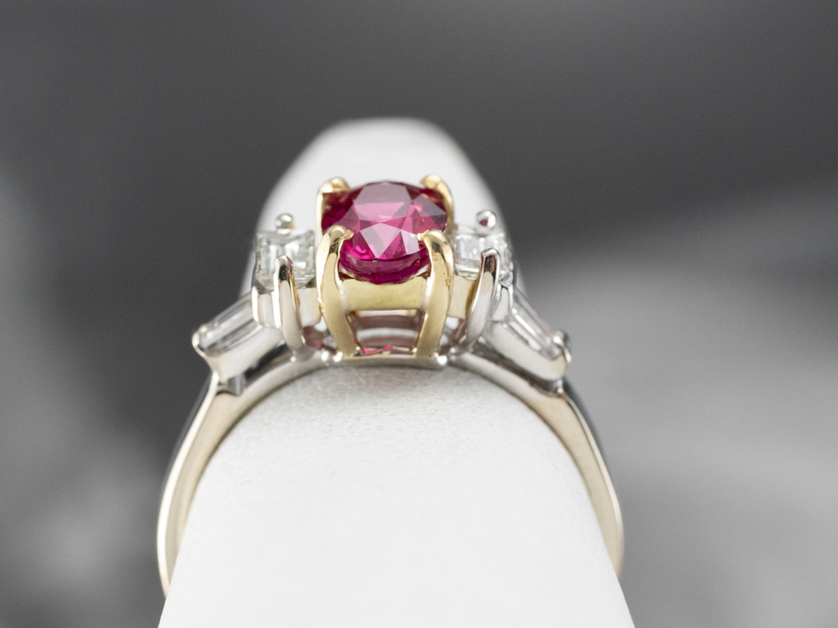 Two Tone 18K Gold Ruby and Diamond Ring