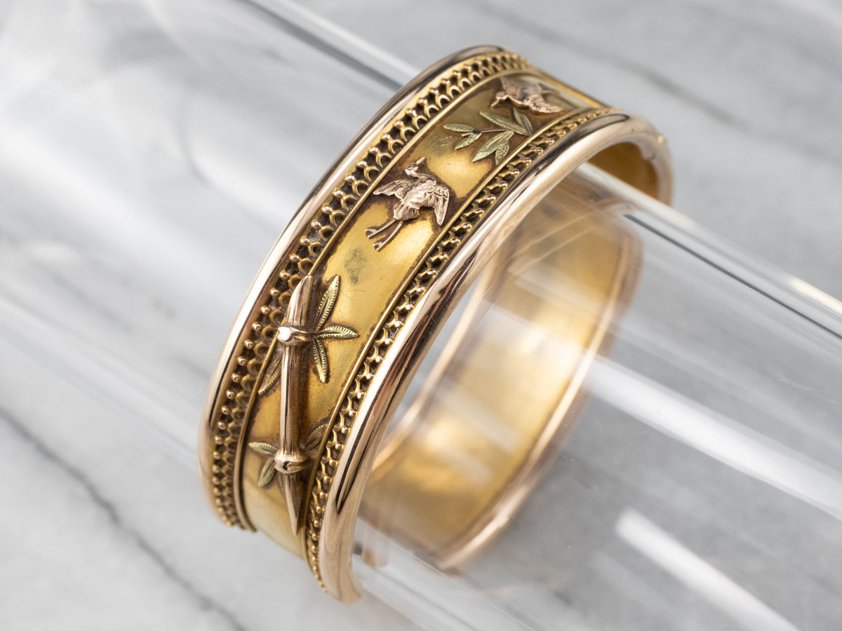 Antique Japonisme Gold Bangle Bracelet