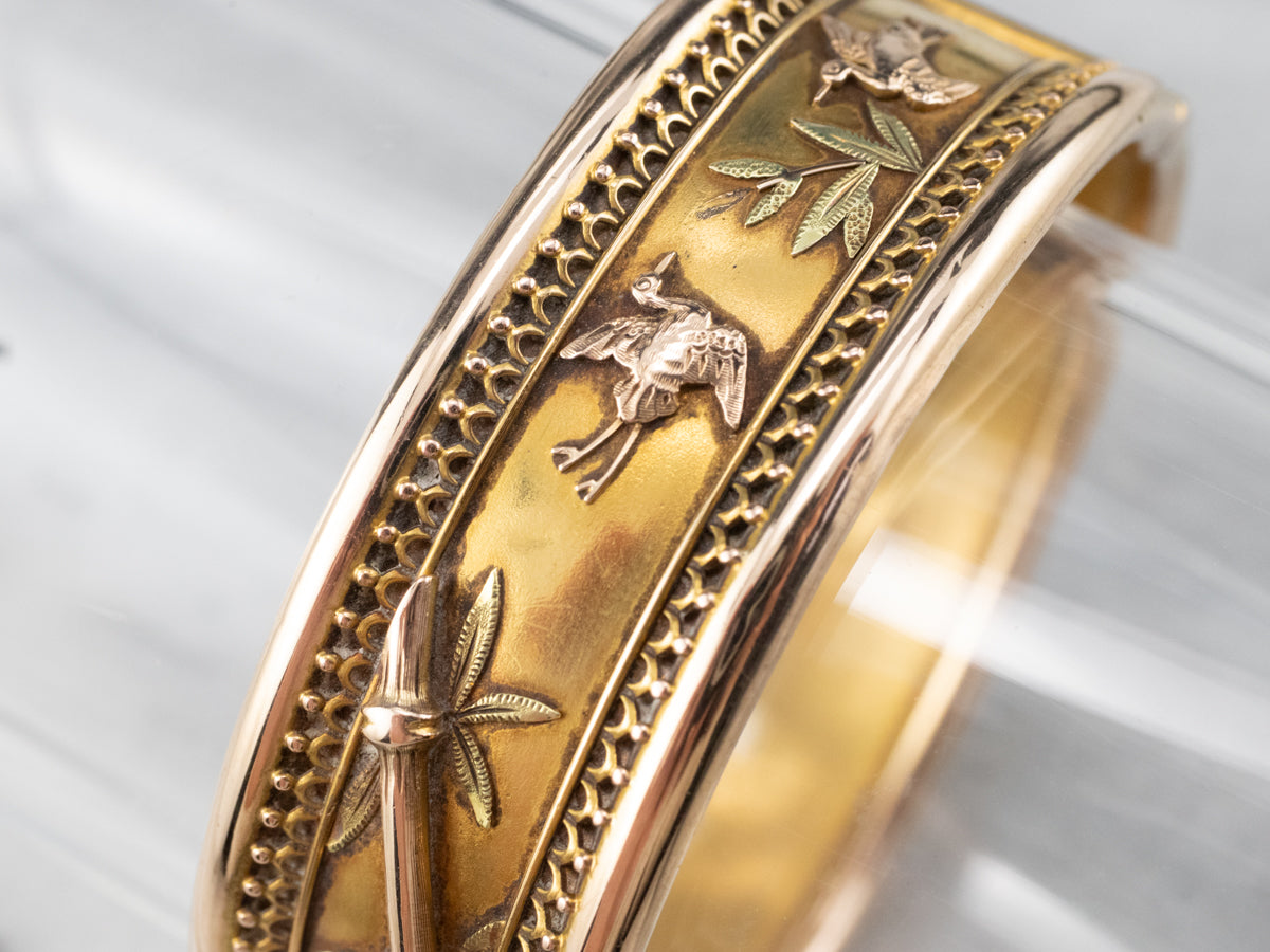 Antique Japonisme Gold Bangle Bracelet