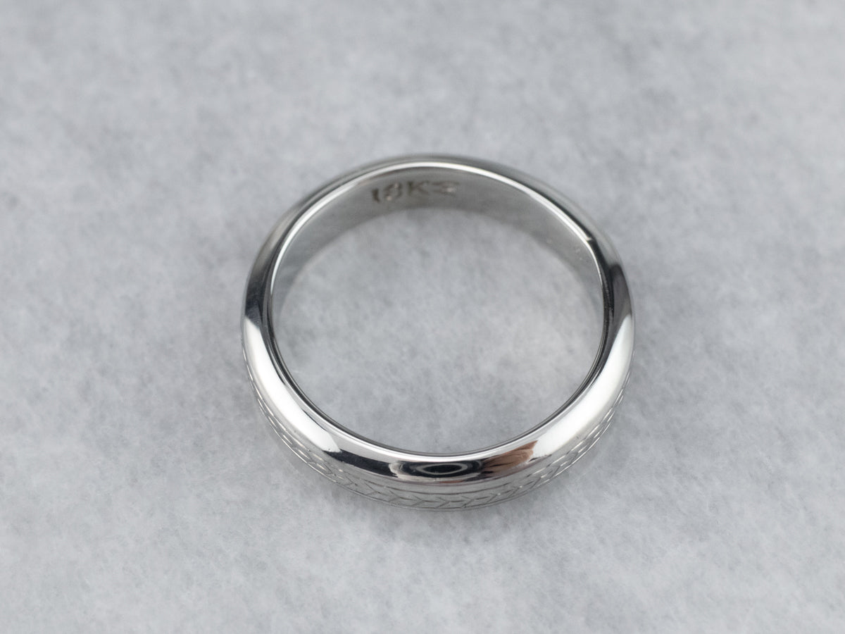 18K Gold Engraved Wheat Pattern Band