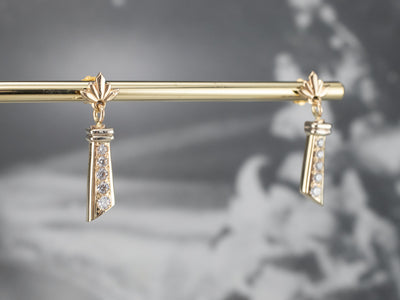 Diamond Gold Bar Drop Earrings