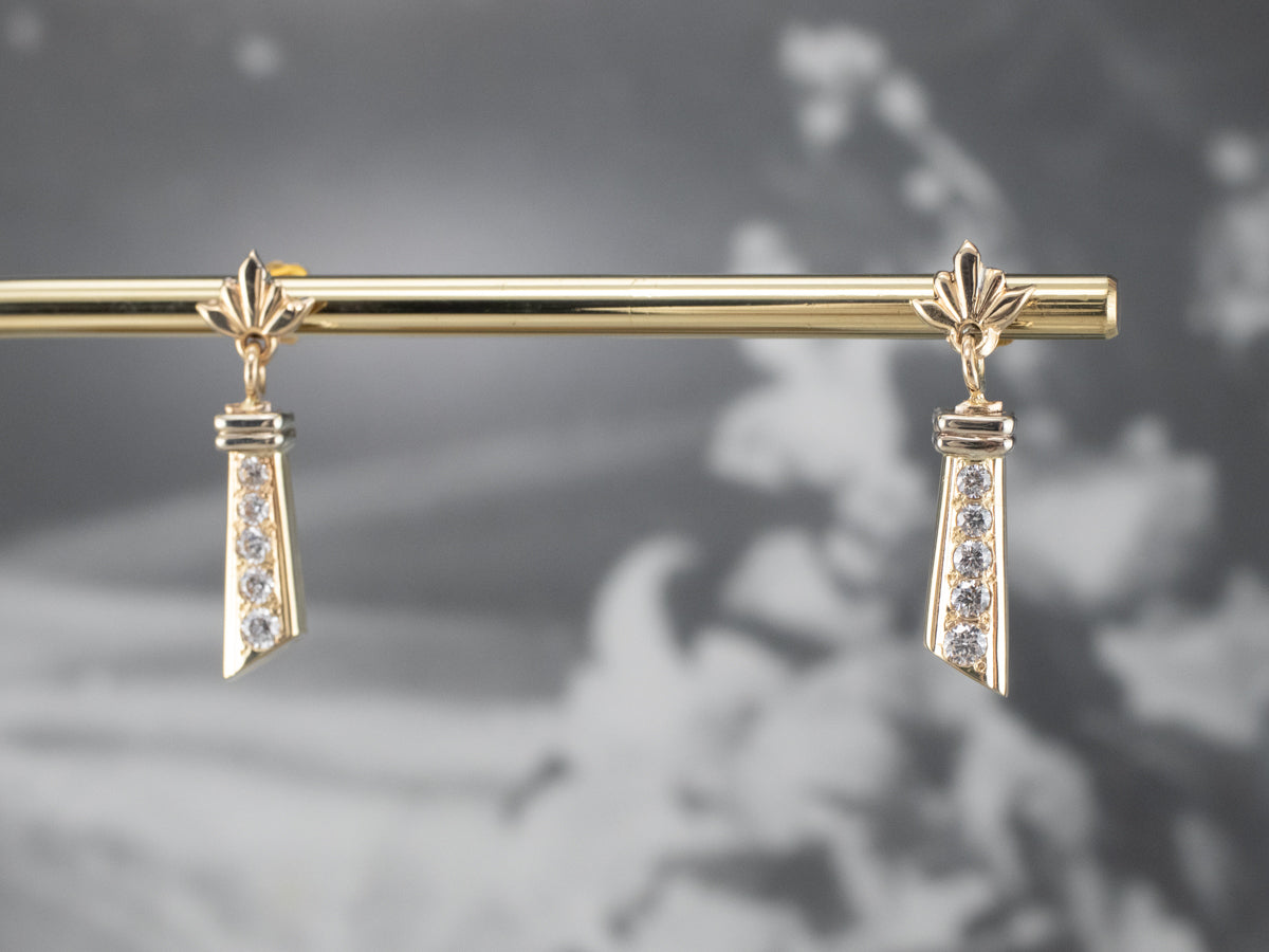Diamond Gold Bar Drop Earrings