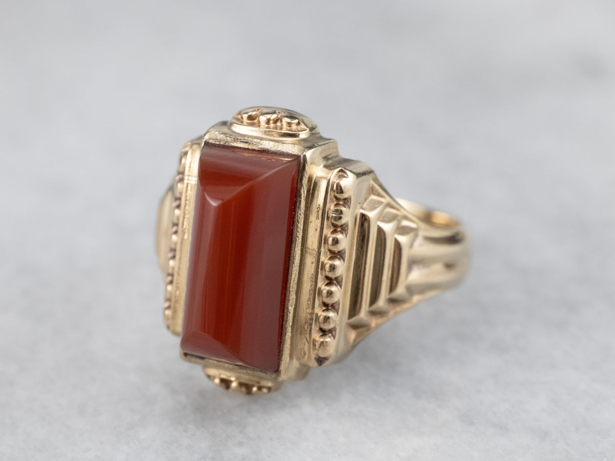 Vintage Carnelian Stepped Gold Ring