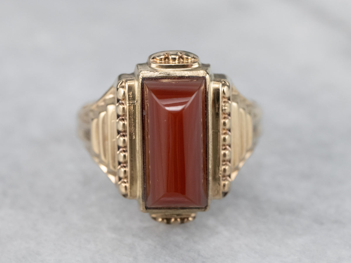 Vintage Carnelian Stepped Gold Ring