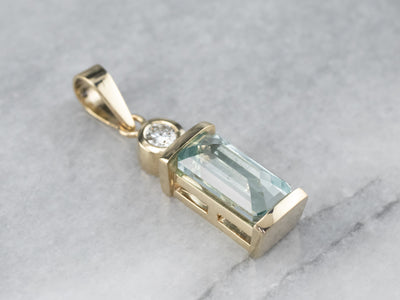 Minimalist Aquamarine Diamond Gold Pendant