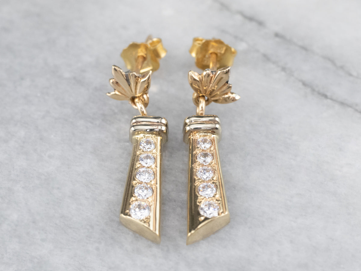 Diamond Gold Bar Drop Earrings