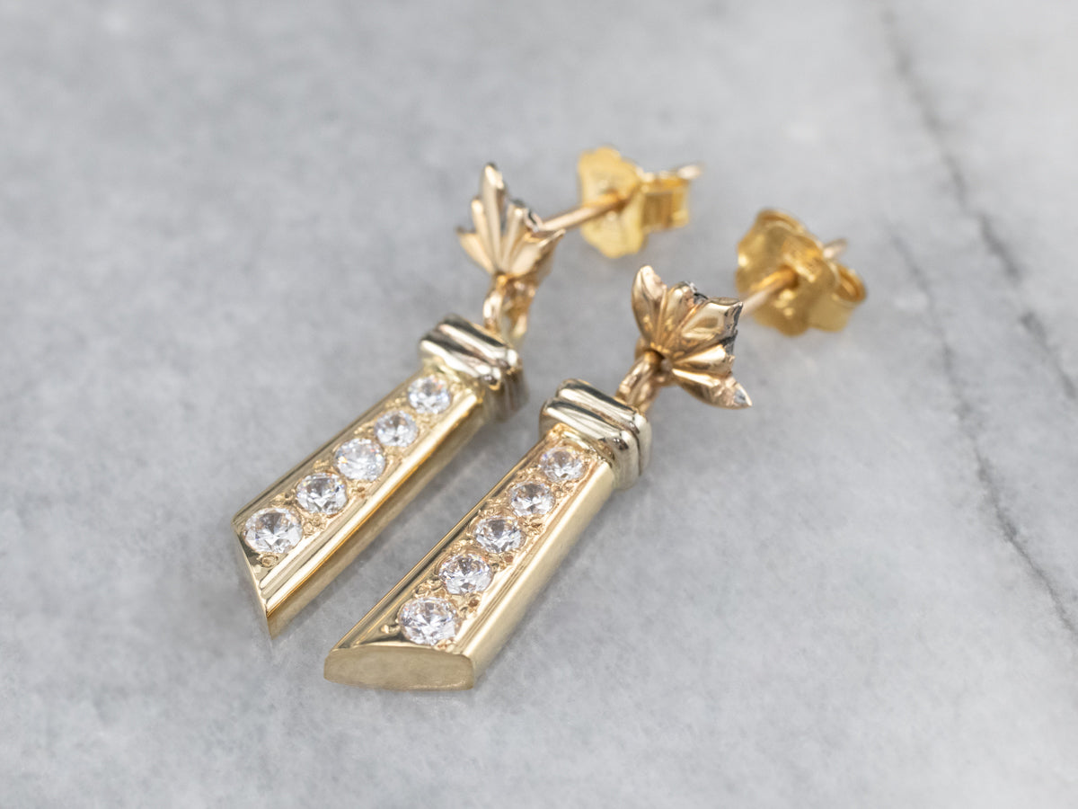 Diamond Gold Bar Drop Earrings