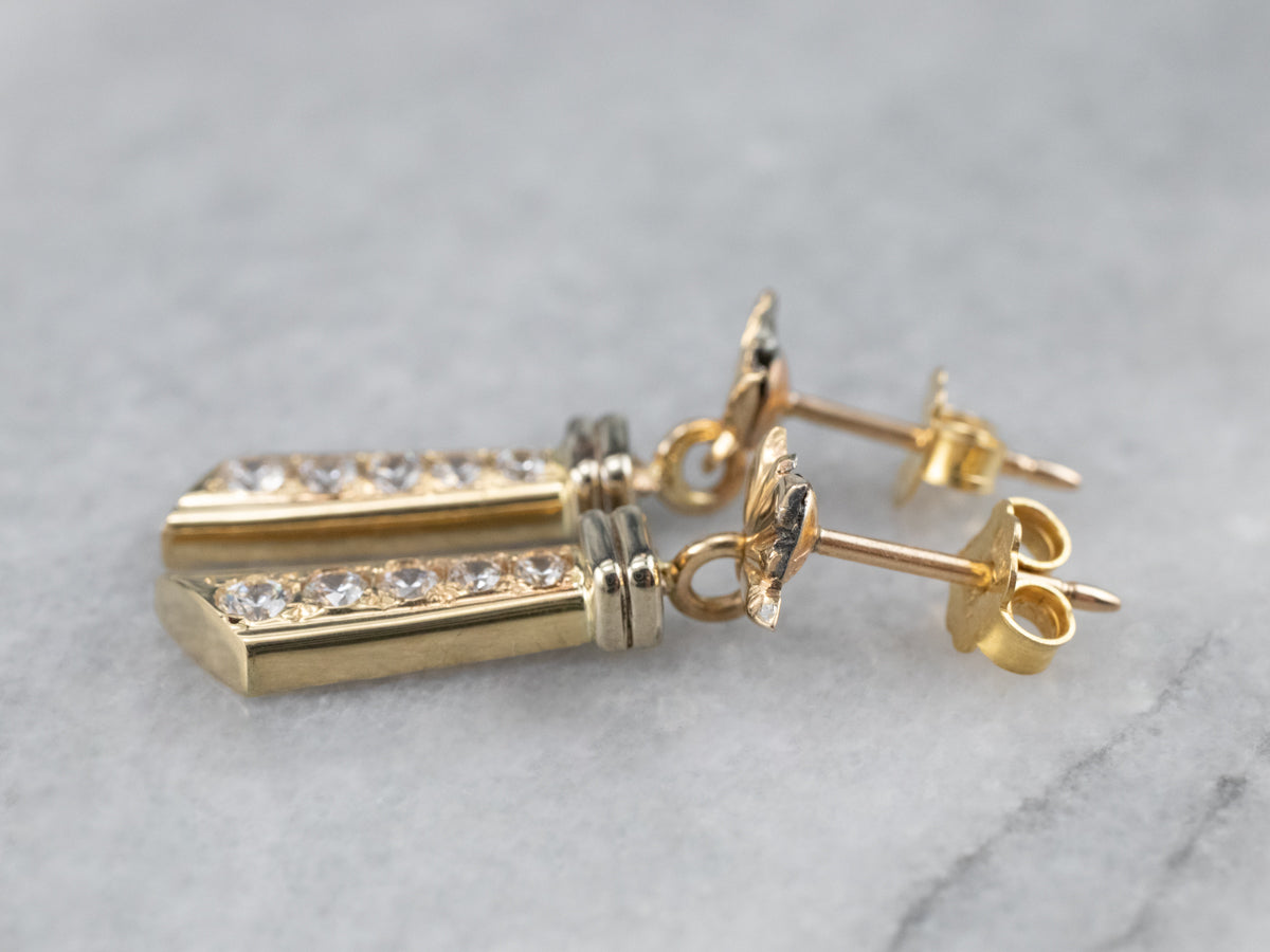 Diamond Gold Bar Drop Earrings