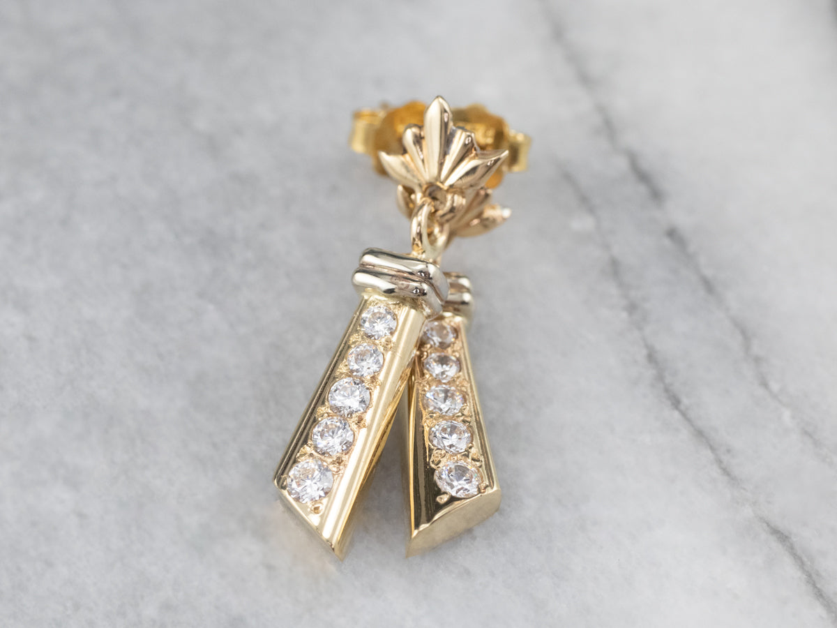 Diamond Gold Bar Drop Earrings