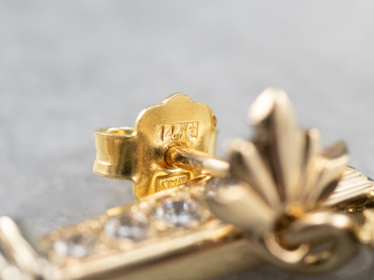 Diamond Gold Bar Drop Earrings