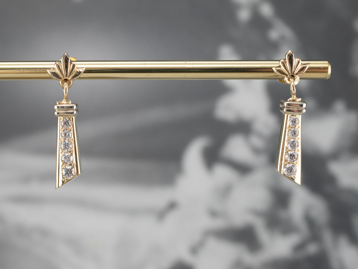 Diamond Gold Bar Drop Earrings