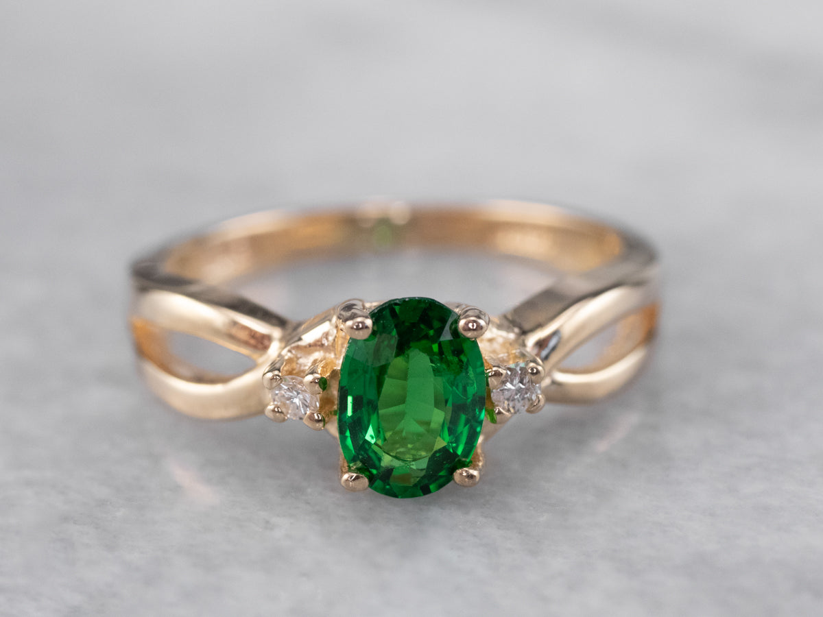 Tsavorite Garnet and Diamond Ring