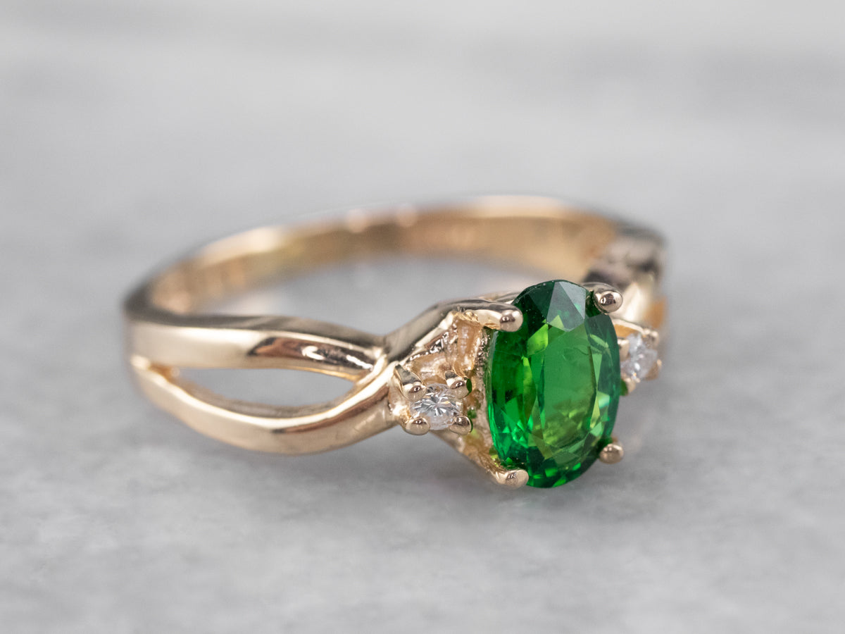 Tsavorite Garnet and Diamond Ring
