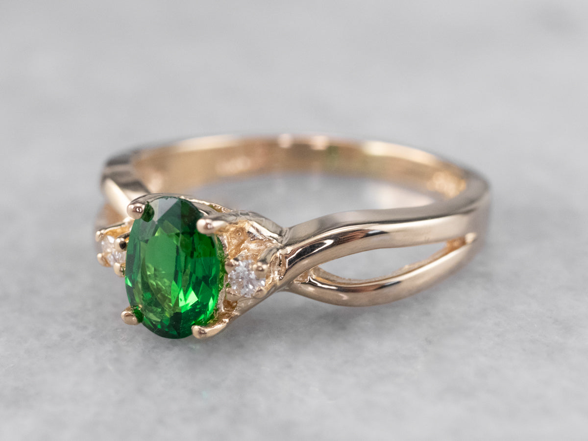 Tsavorite Garnet and Diamond Ring