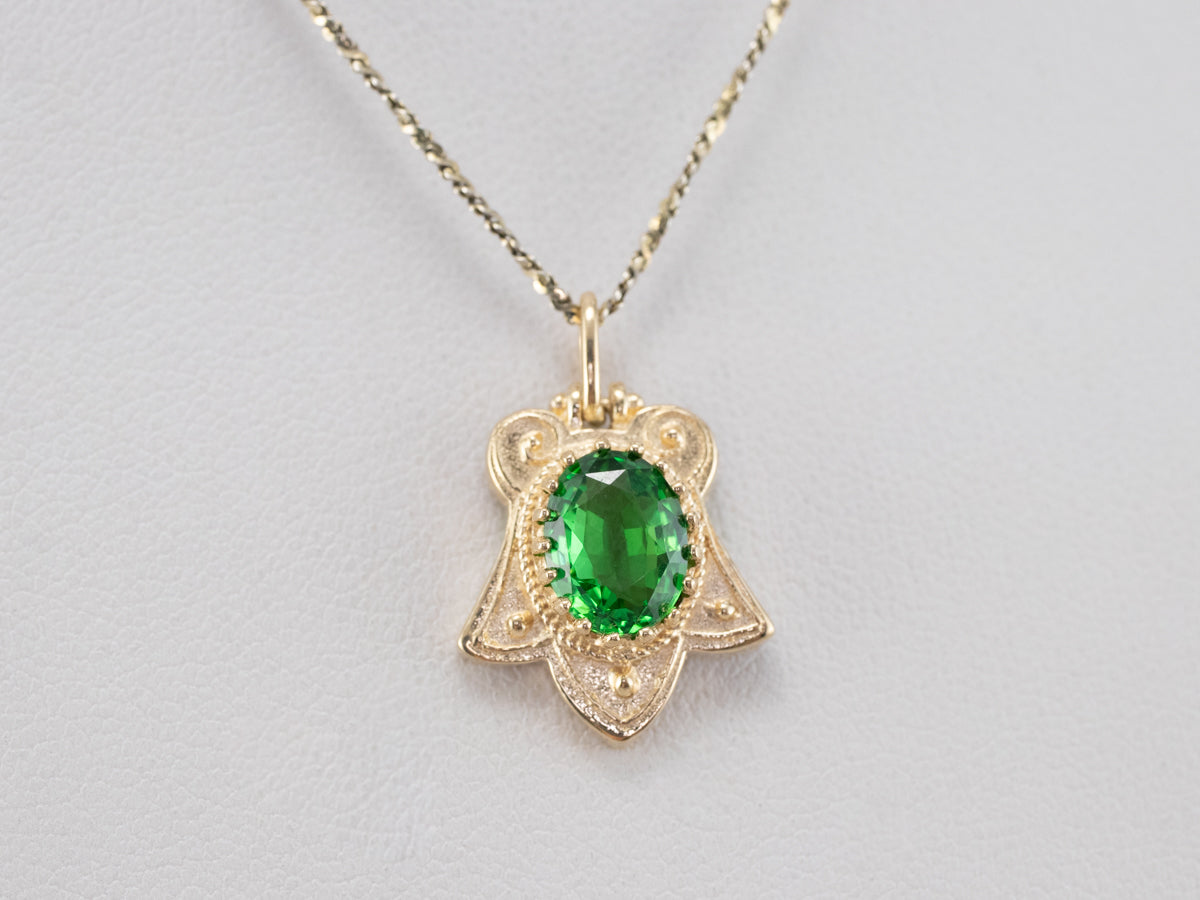Tsavorite Garnet Gold Lotus Pendant