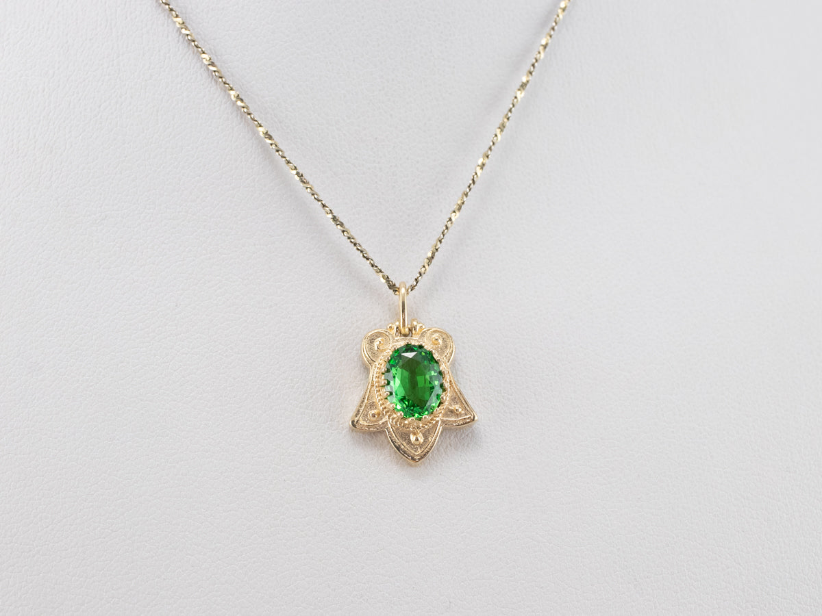 Tsavorite Garnet Gold Lotus Pendant
