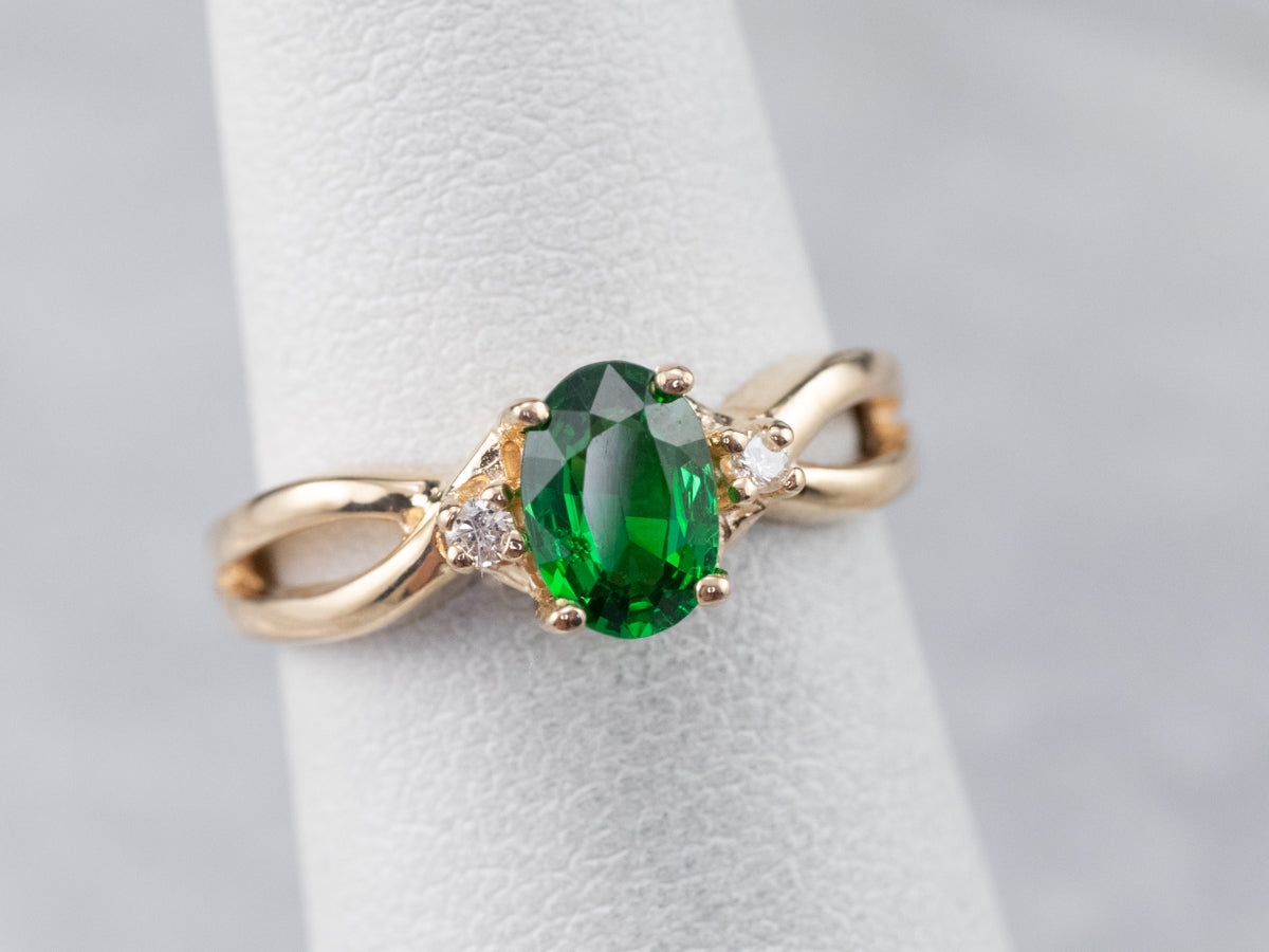 Tsavorite Garnet and Diamond Ring