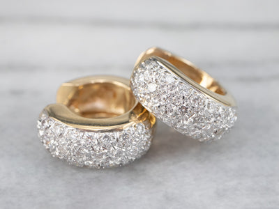 Diamond Encrusted Gold Huggie Hoop Earrings