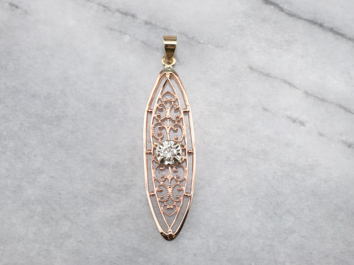 Diamond Tri Color Gold Filigree Pendant