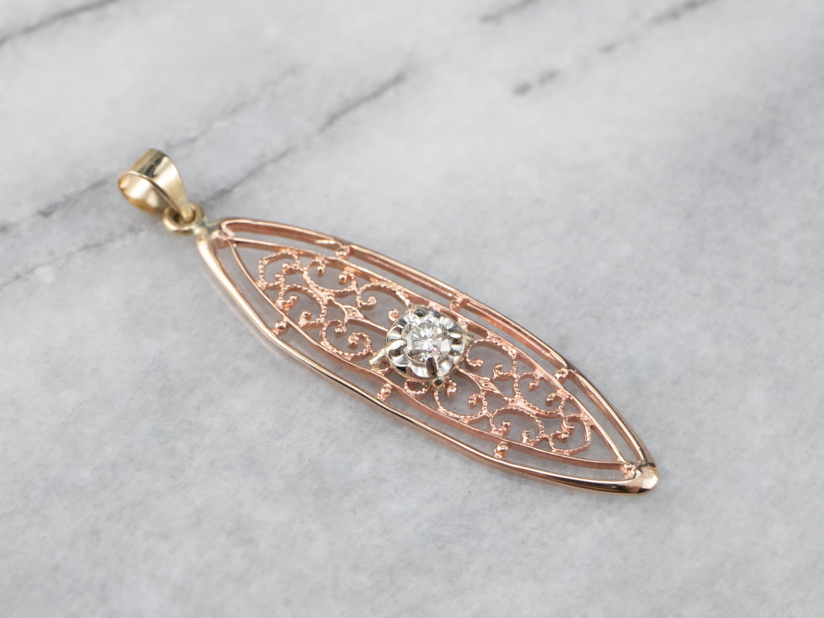 Diamond Tri Color Gold Filigree Pendant