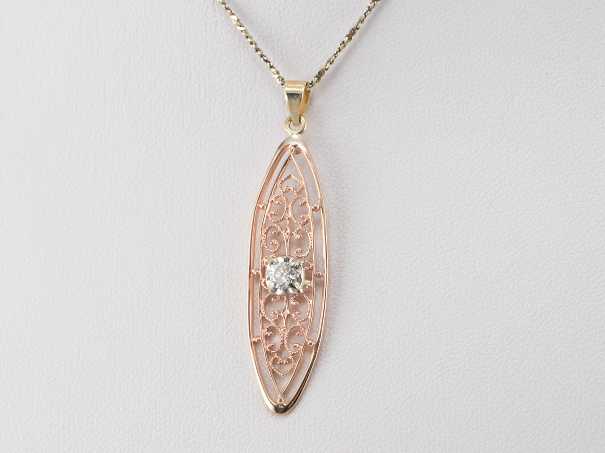 Diamond Tri Color Gold Filigree Pendant