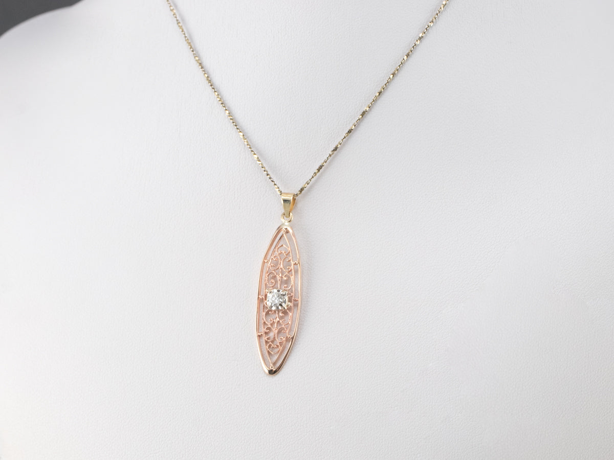 Diamond Tri Color Gold Filigree Pendant