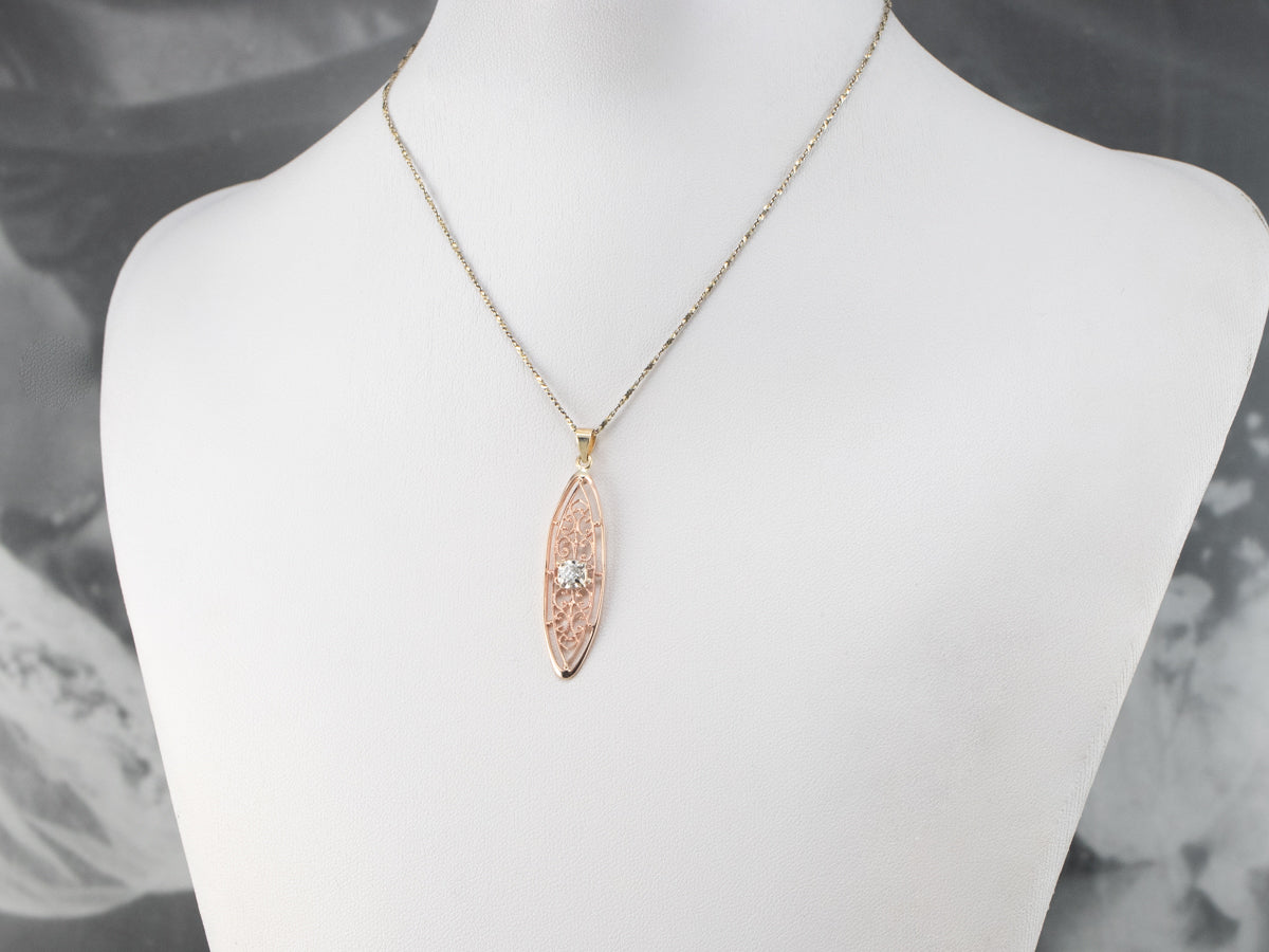Diamond Tri Color Gold Filigree Pendant
