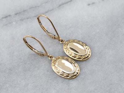 Botanical Oval Disk Gold Drop Earrings