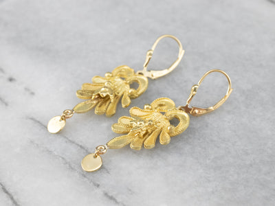 Botanical Bee Gold Drop Earrings
