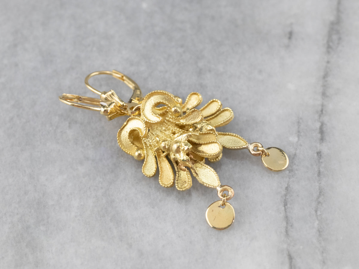 Botanical Bee Gold Drop Earrings