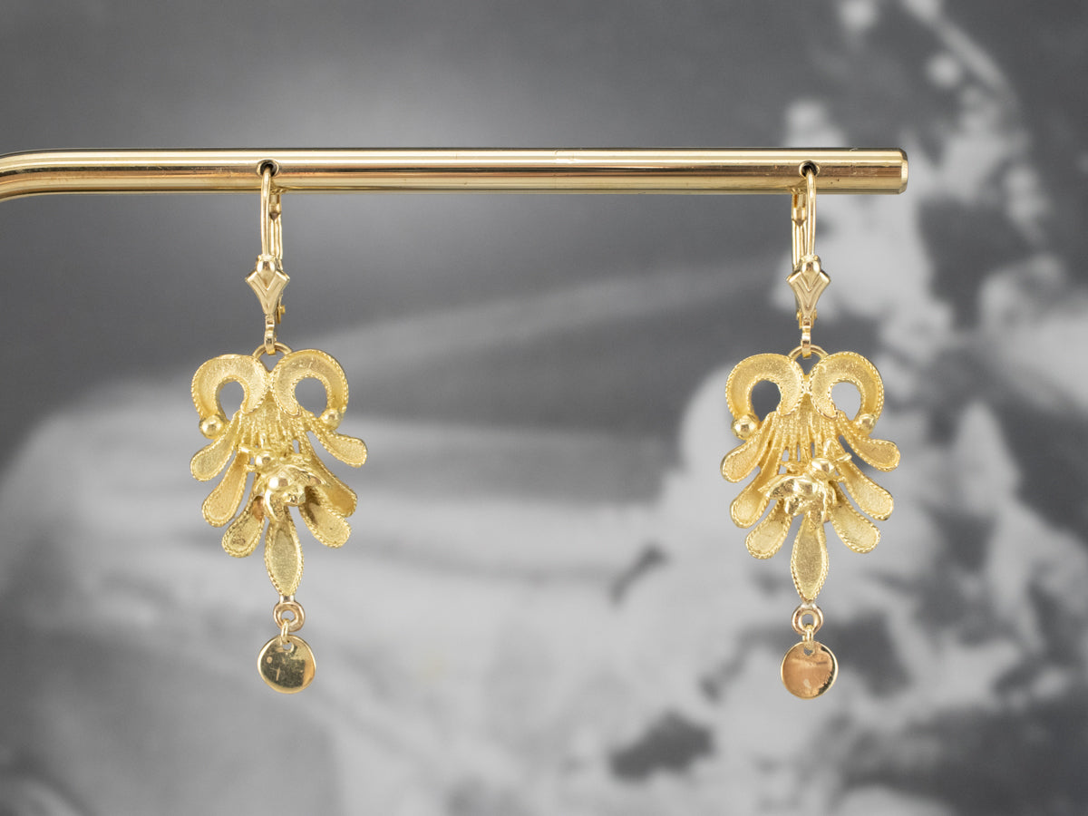 Botanical Bee Gold Drop Earrings