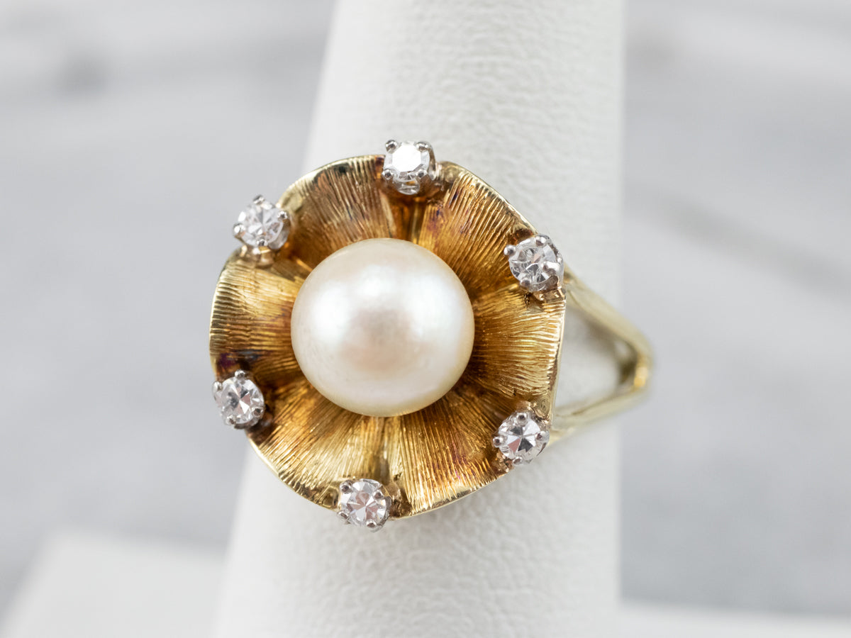 Vintage Pearl Diamond Gold Statement Ring