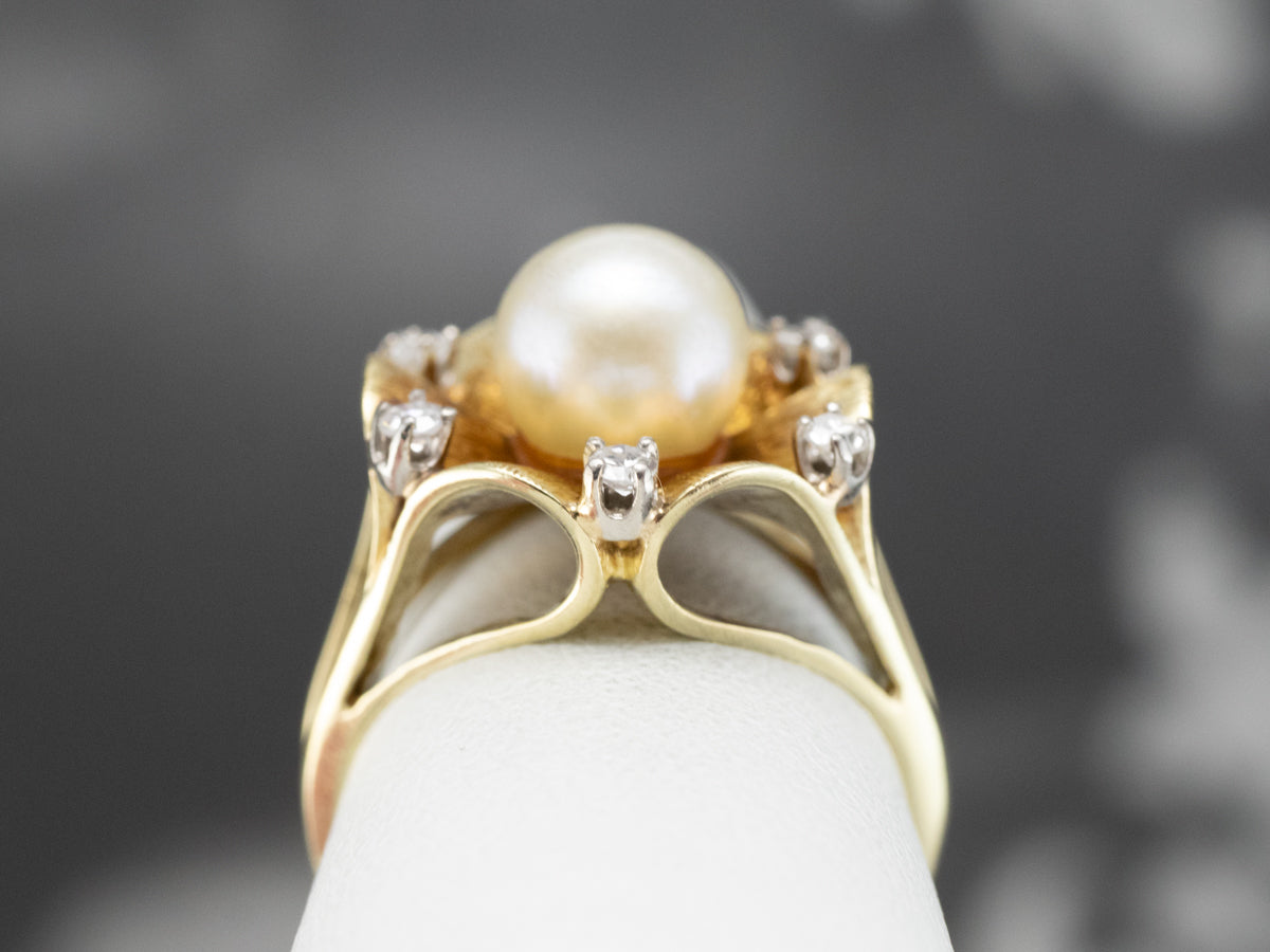 Vintage Pearl Diamond Gold Statement Ring