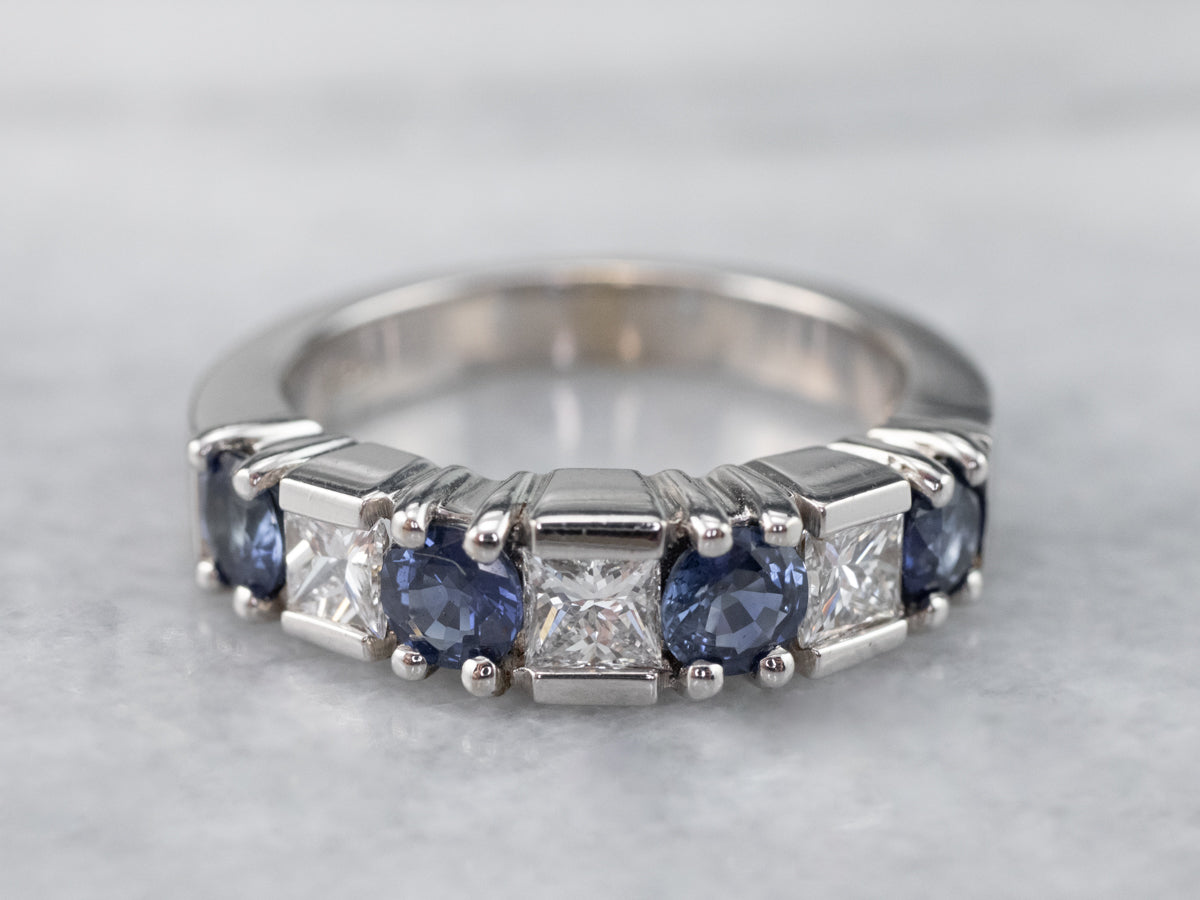 Modern Diamond and Sapphire Band